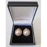 A Pair of 18ct Gold, Pearl and Diamond Earrings, c. 20 mm diam., 16.5 g