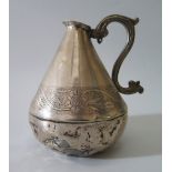 An Early Continental Silver Jug with pricked decoration and initials F.L., 12.5 cm, A/F