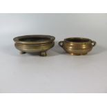 Two Chinese Bronze Censers, largest 14.5 cm 1264 g six character mark, smaller 14 cm 548 g three