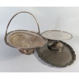 A Nineteenth Century French .833 Silver Tazza 391 g and silver plated swing handled basket