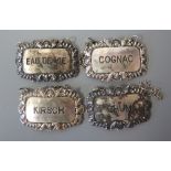 Four French White Metal Spirit Decanter Labels