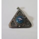 A Charles Horner Chester Silver and Enamel Pendant decorated with a dolphin, c. 36 mm