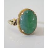 A 14K Gold and Jade Ring, size L, 4.4 g