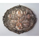 A Victorian Silver Plated Royal Commemorative Plaque 1837-1897 and decorated with scenes of Balmoral