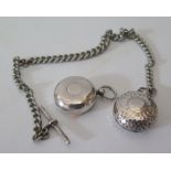 An Edward VII Silver Planished Sovereign Case on chain, Birmingham 1904, G.H and one other