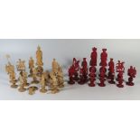 A Mid Nineteenth Century Chinese Ivory Chess Set, faults and losses, king 14 cm and pawn 7 cm. NO