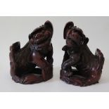 A Pair of Japanese Carved Wooden Foo Dogs, 23 cm