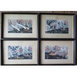 A Fine Set of Four Chinese Paintings on pith, decorated with bee eaters, pheasants and finches in