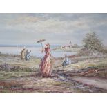 Marie Charlot, Coastal Scene with figures looking out, oil on canvas, 89 x 60 cm, framed