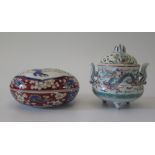 A Japanese Imari Bowl with cover 12.5 cm and Koro