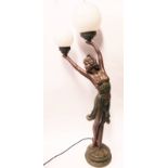 An Art Deco Style Figural Twin Light Resin Lamp, 88 cm (one of a pair with option if bought