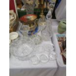 A Selection of Cut Crystal Glassware, brass lamp, pictures etc