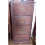 A Nineteenth Century Stained Pine Four Drawer Filing Cabinet with key, 142 x 67 x 53 cm