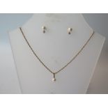 TRU DIAMONDS Pearl Pendant on gold chain and matching earrings with box and other jewellery