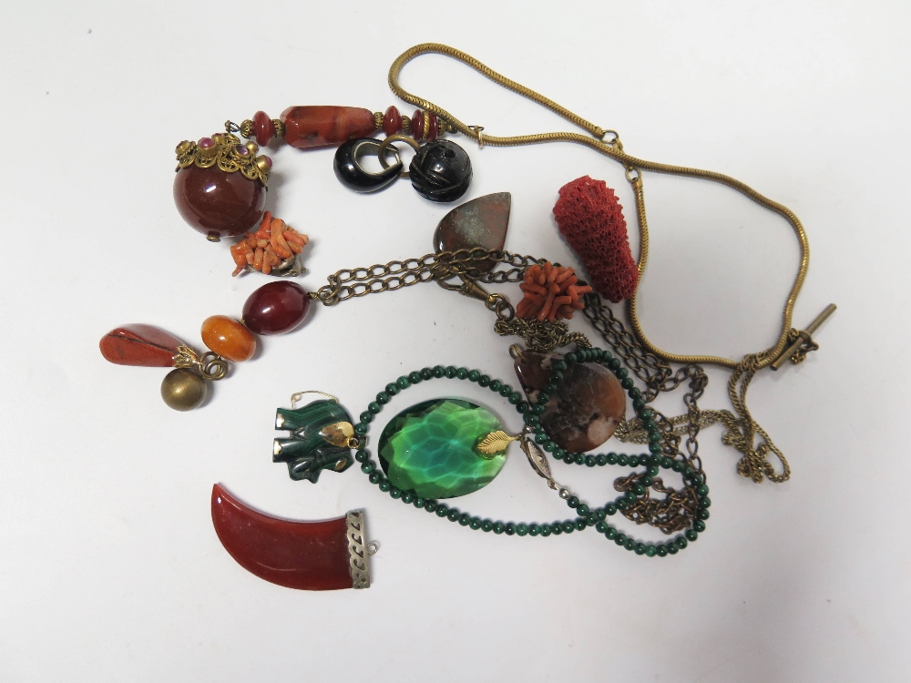 Amber and Hardstone Costume Necklace etc