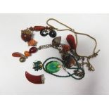 Amber and Hardstone Costume Necklace etc