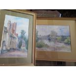 Old Watercolour Painting of Lympstone Church and one other