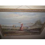 Marie Charlot, Coastal Scene with figures looking out, oil on canvas, 89 x 60 cm, framed