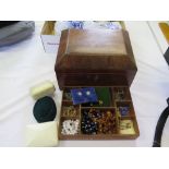 A Victorian Mahogany Jewellery Box and contents of later costume jewellery