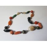 An Antique Specimen Agate Necklace, 64 cm long