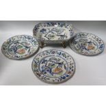 A Victorian Stone China Dish Raised on four swept legs and four matching plates