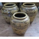 Three Chinese Glazed Garden Pots, largest 47 cm high