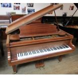 Challen (c1970) A 5ft grand piano in a satin mahogany case on square tapered legs.