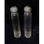 A pair of Victorian silver mounted cut glass hat pin jars, London 1880,