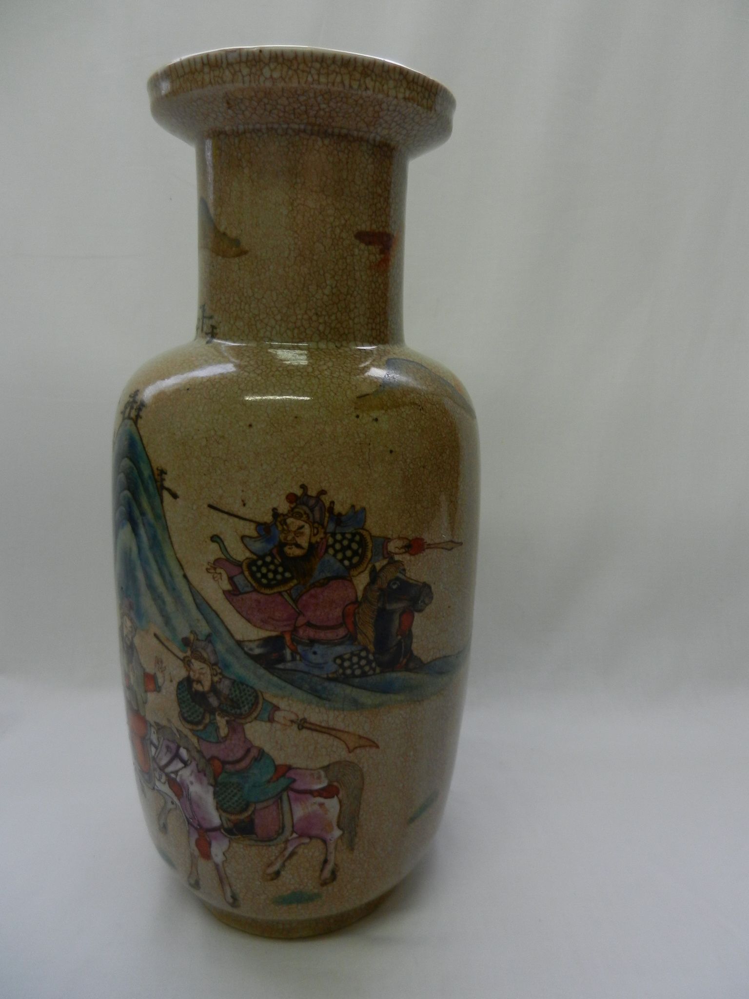 A large 19th century Chinese famille rose stoneware crackle glaze vase, - Image 6 of 9