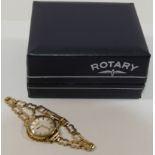 A ladies Rotary 9 carat gold bracelet watch, the circular face with baton numerals,