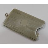 A silver plated 'Jigger' squeeze action sprung calling card case, with engine turned decoration, 8.