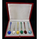 A set of six Danish silver gilt and enamelled harlequin coffee spoons by Egon Laurisden,