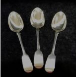 A set of three Victorian Irish silver fiddle pattern dessert spoons, Dublin 1860, combined weight 4.