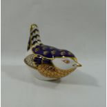 A Royal Crown Derby wren paperweight, with gold stopper, 6.