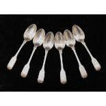 A set of six Victorian fiddle pattern teaspoons, London 1844, with bright cut decoration,