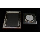 A square silver cased clock by Robert Carr, 10cm x 10cm,