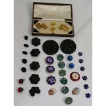 A collection of Victorian and later dress studs and buttons incuding jet,