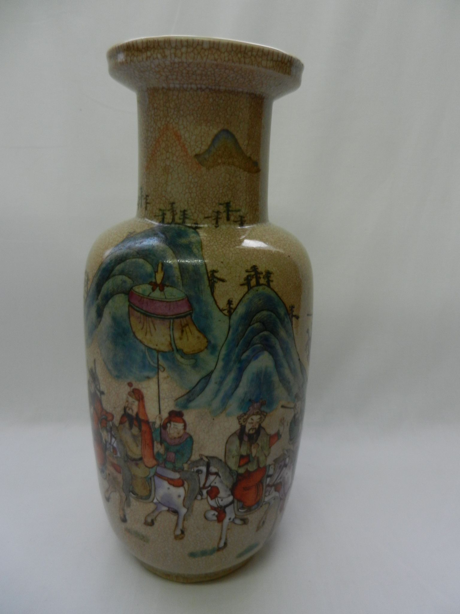 A large 19th century Chinese famille rose stoneware crackle glaze vase,