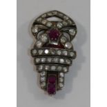 A single Art Deco gold and silver ruby and diamond clip,