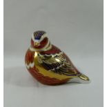 A Royal Crown Derby chaffinch paperweight, with gold stopper, dated 1990, 6.