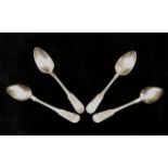 A set of four Scottish silver fiddle pattern dessert spoons, with hallmarks for Dundee,