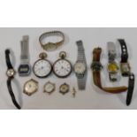 A collection of assorted watches comprised of two gun metal cased keyless pocket watches,