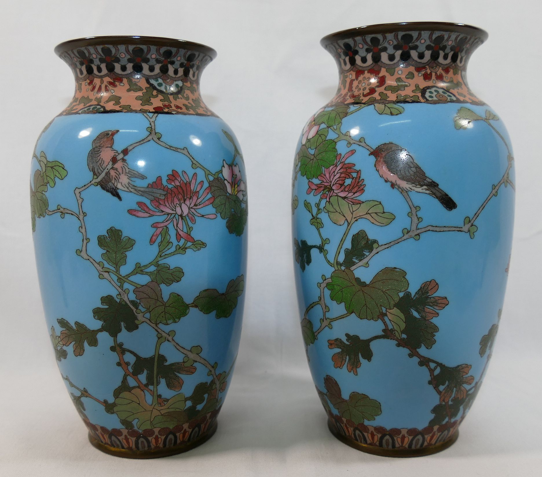 A pair of Japanese cloisonne enamel vases,