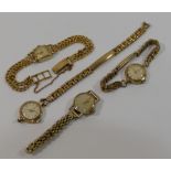 Three ladies 9 carat gold cased Omega wrist watches,