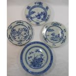 Three 18th century Chinese blue and white plates and a bowl,