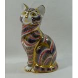 A Royal Crown Derby cat paperweight, with gold stopper, dated 1989,