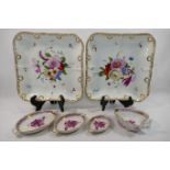 A set of three graduated Herend porcelain ash trays and a leaf dish, hand painted with flowers,