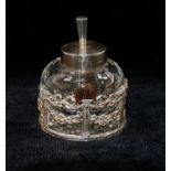 An Edwardian silver mounted glass glue pot, Chester 1902, with silver lid,