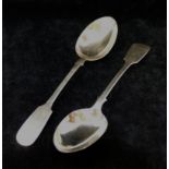 A pair of Victorian silver fiddle pattern table spoons, London 1893, combined weight 4.70ozt, 146.