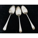 Three early 19th century silver old English pattern table spoons including examples by William